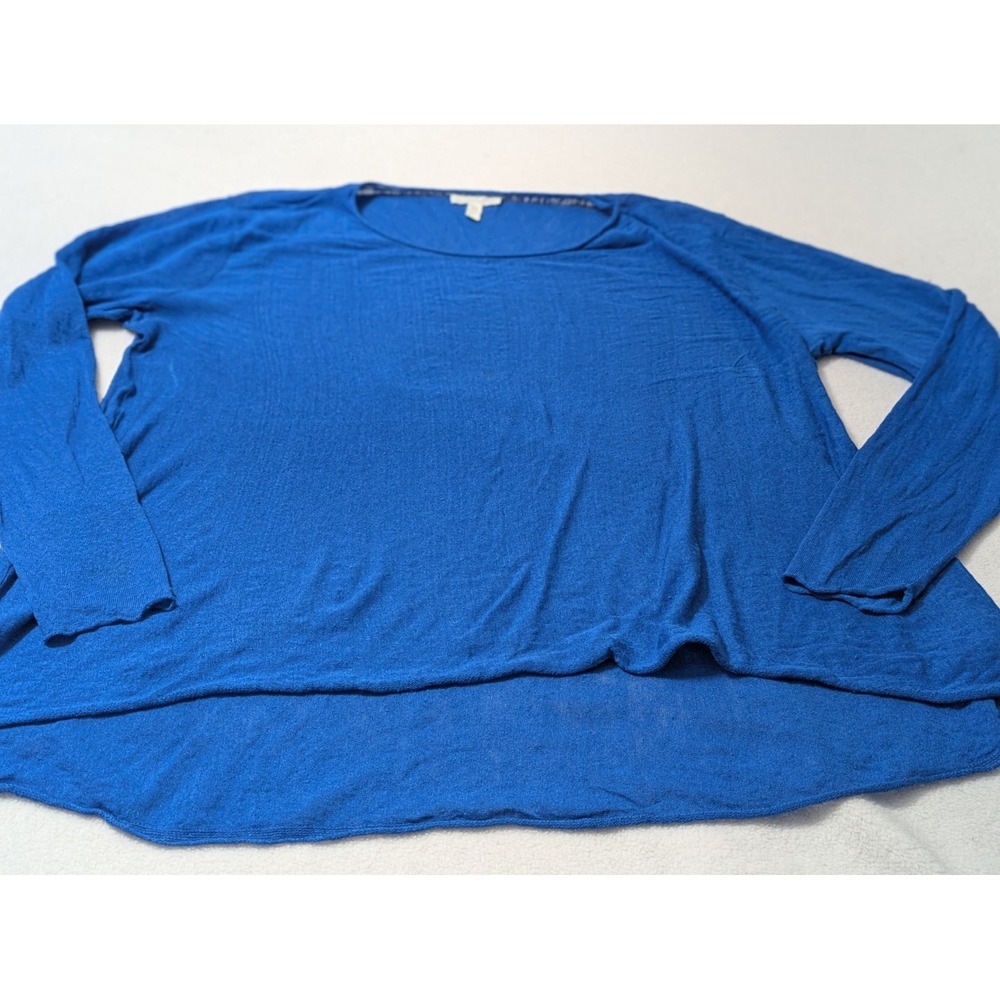 Eileen Fisher Linen Top‎ Boat Neck Tunic Large Organic Thin Knit Blue Shirt